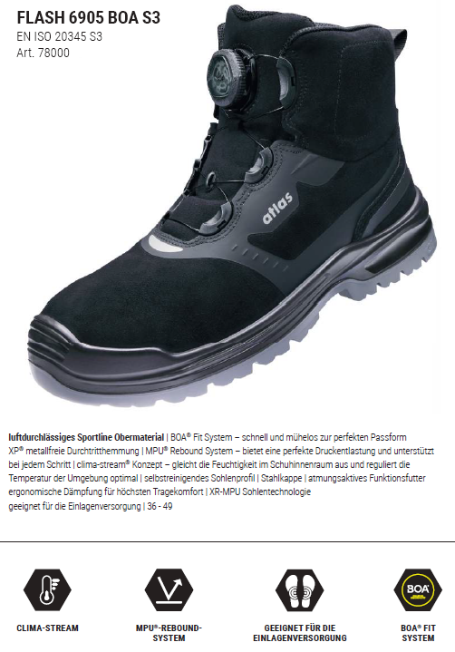 atlas the shoe company Sicherheitsschuh S3 Flash 6905 XP Boa